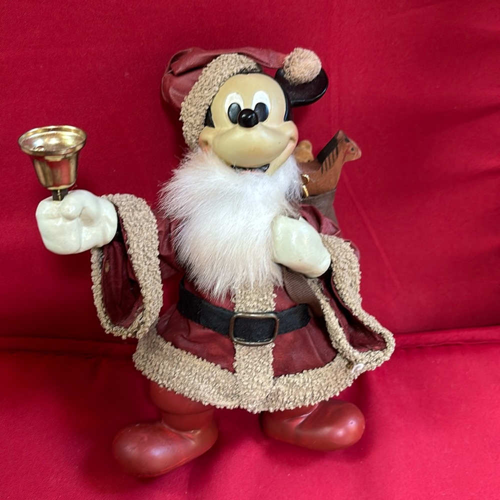 Walt DISNEY MICKEY MOUSE SANTA SUIT FABRIC MACHE -  8" Vintage
